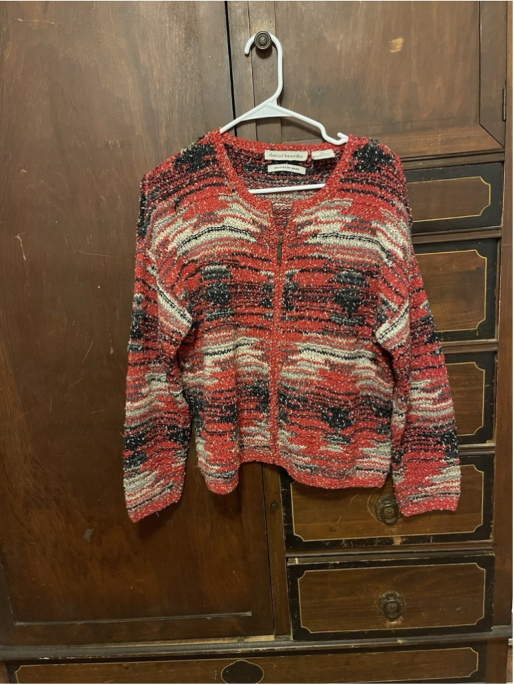 David Brooks Hand Knitted Zip Cardigan Sweater Size Medium 58% Silk 22% Cotton
